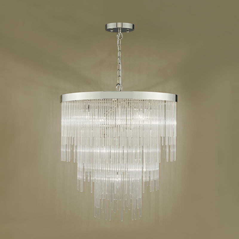 Dar Lighting Isla 7lt Pendant Polished Chrome & Clear Glass Rods • ISL3450
