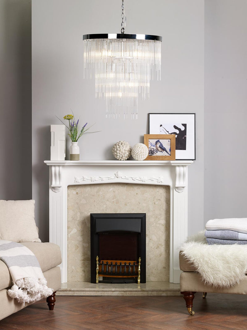 Dar Lighting Isla 7lt Pendant Polished Chrome & Clear Glass Rods • ISL3450