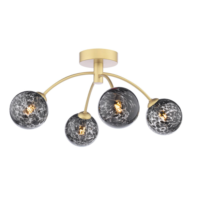 Dar Lighting Izzy 4 Light Semi-Flush Matt Gold With Black Confetti Glass • IZZ0435-21
