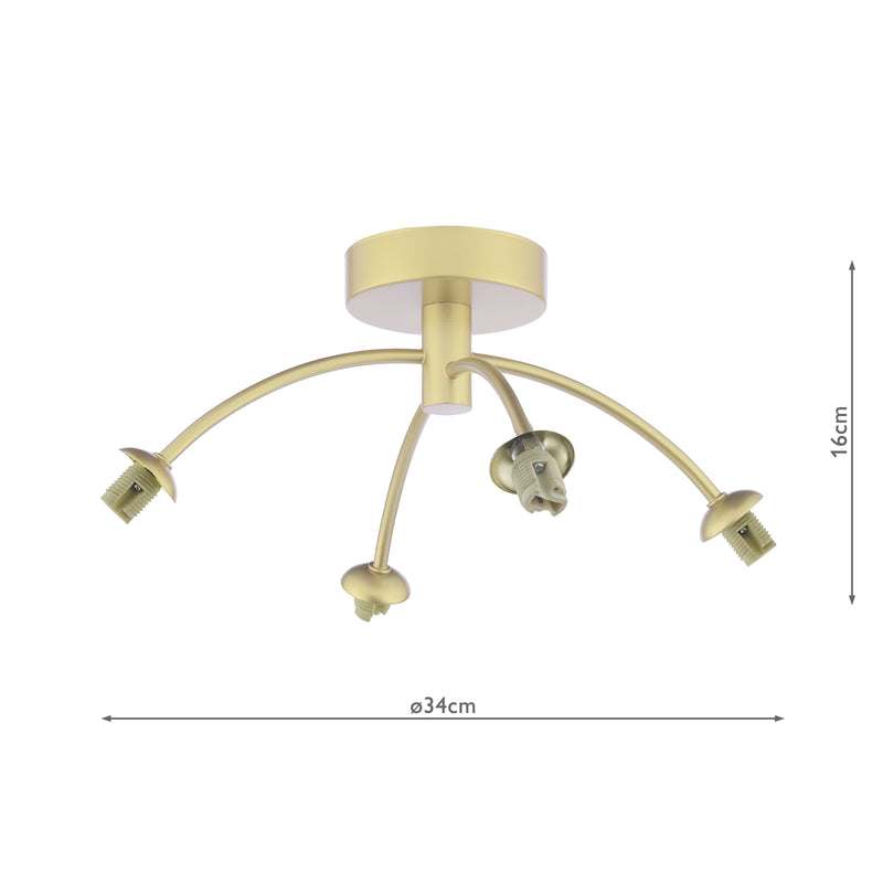 Dar Lighting Izzy 4 Light Semi-Flush Matt Gold Fitting Only • IZZ0435-F