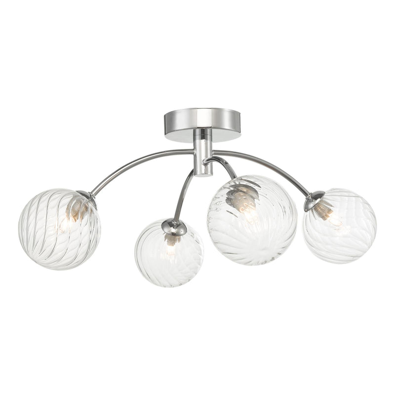 Dar Lighting Izzy 4 Light Semi Flush Polished Chrome With Twisted Glass • IZZ0450-03