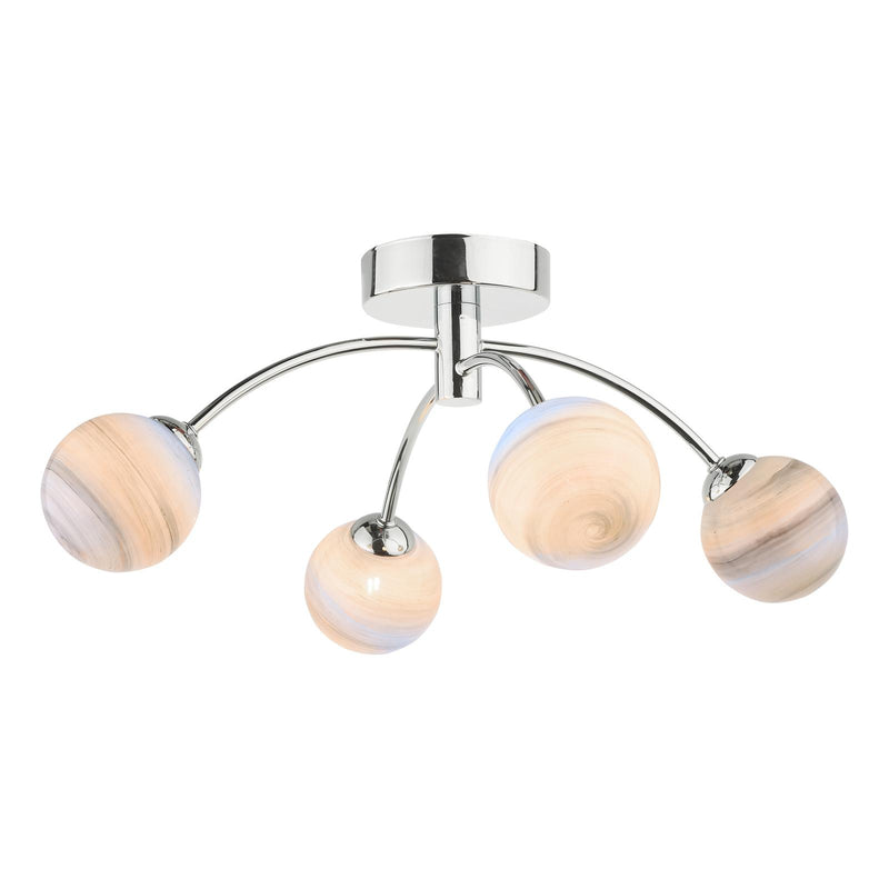 Dar Lighting Izzy 4 Light Semi Flush Polished Chrome With Planet Style Glass • IZZ0450-07