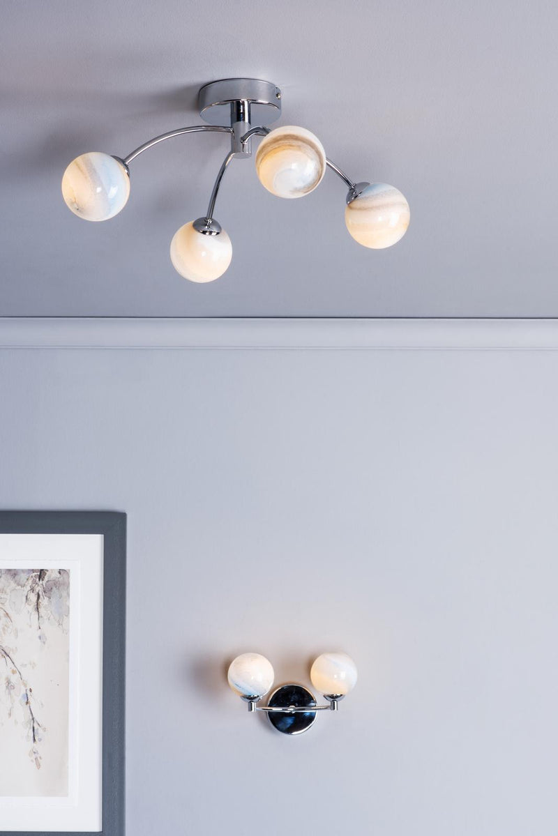 Dar Lighting Izzy 4 Light Semi Flush Polished Chrome With Planet Style Glass • IZZ0450-07