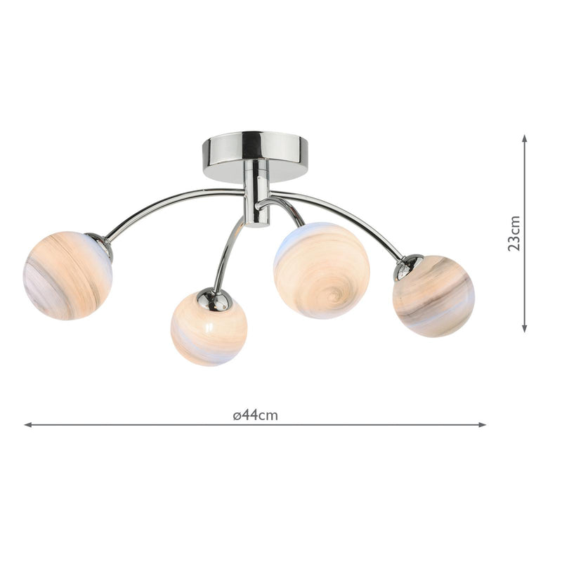 Dar Lighting Izzy 4 Light Semi Flush Polished Chrome With Planet Style Glass • IZZ0450-07