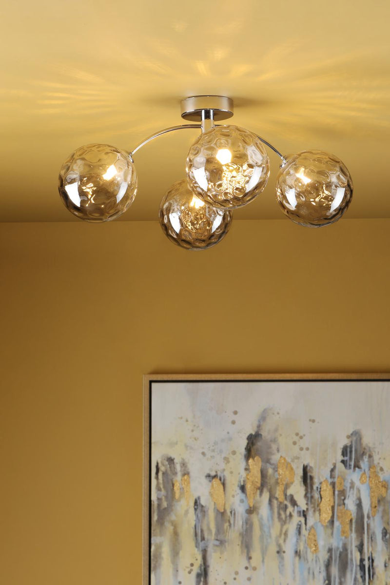 Dar Lighting Izzy 4 Light Semi Flush Polished Chrome With Smoked Dimpled Glass • IZZ0450-10