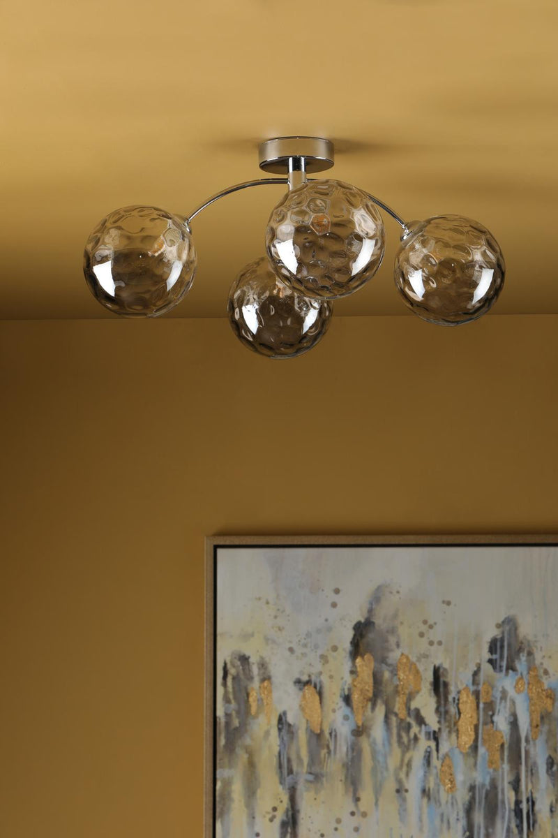 Dar Lighting Izzy 4 Light Semi Flush Polished Chrome With Smoked Dimpled Glass • IZZ0450-10