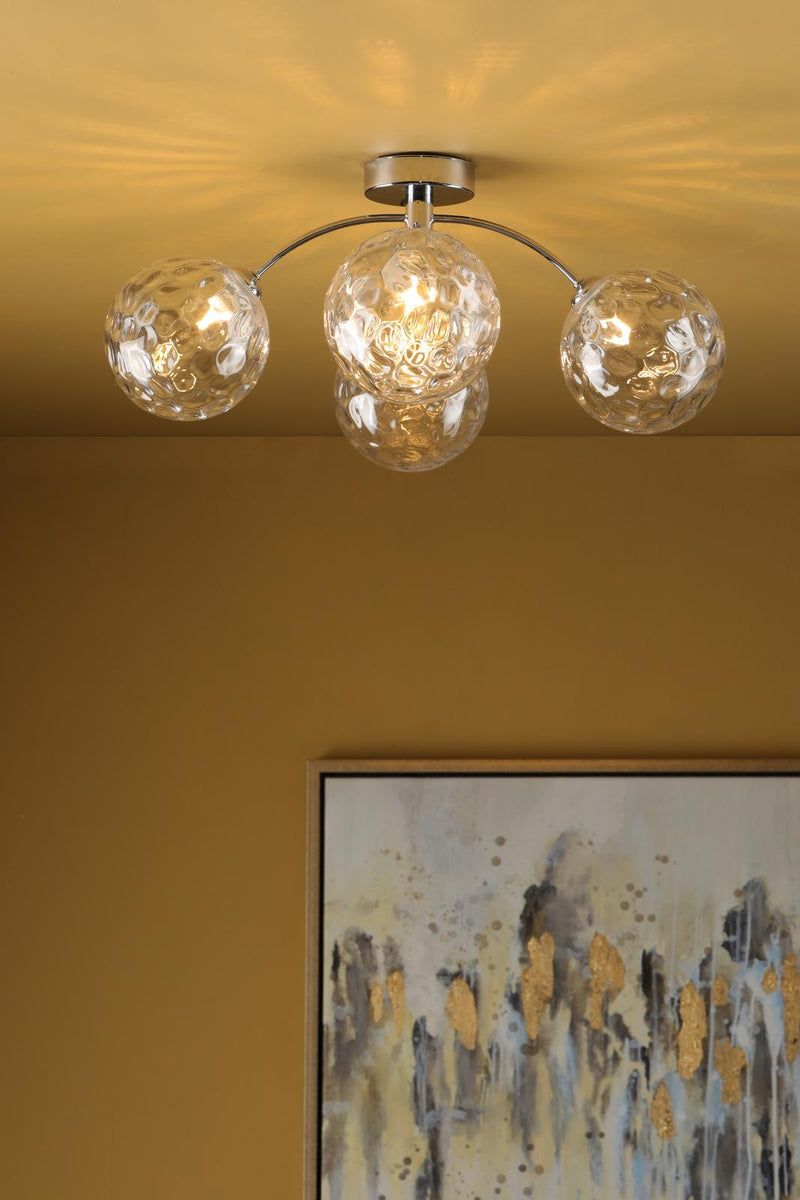 Dar Lighting Izzy 4 Light Semi Flush Polished Chrome With Clear Dimpled Glass • IZZ0450-12