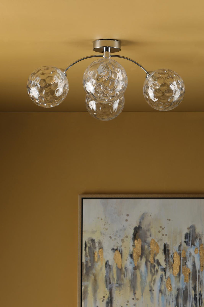 Dar Lighting Izzy 4 Light Semi Flush Polished Chrome With Clear Dimpled Glass • IZZ0450-12