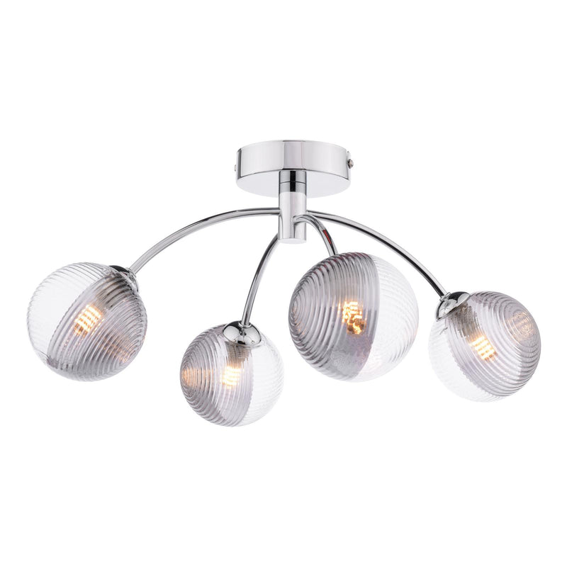 Dar Lighting Izzy 4 Light Semi Flush Polished Chrome With Smoked/Clear Ribbed Glass • IZZ0450-18