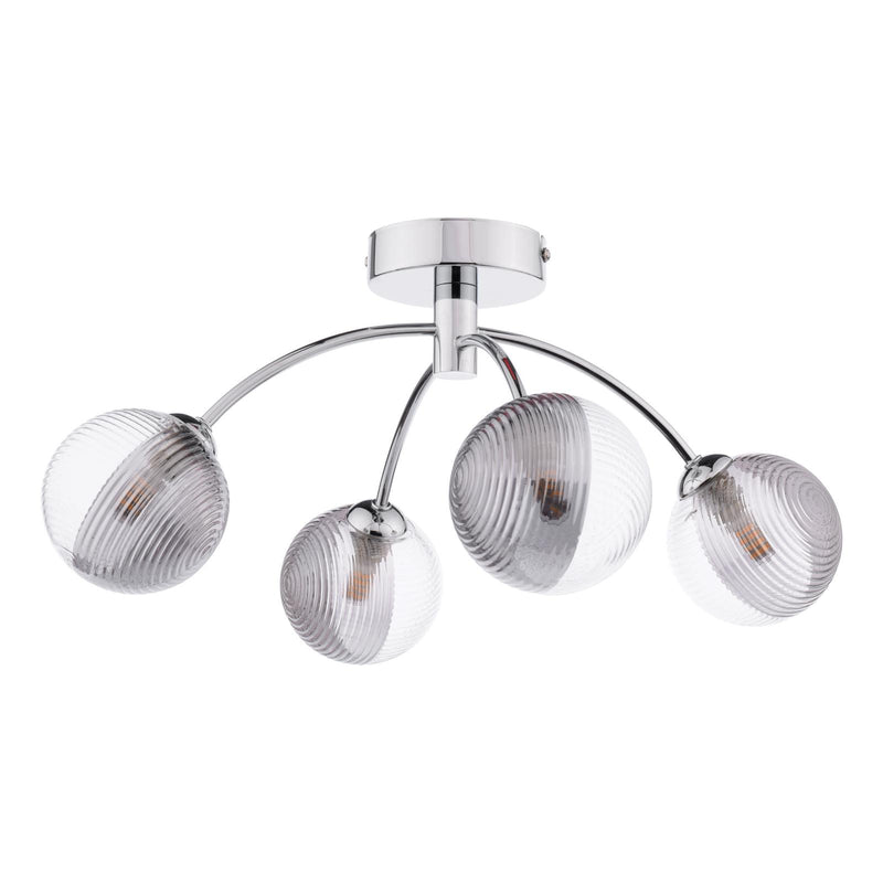 Dar Lighting Izzy 4 Light Semi Flush Polished Chrome With Smoked/Clear Ribbed Glass • IZZ0450-18
