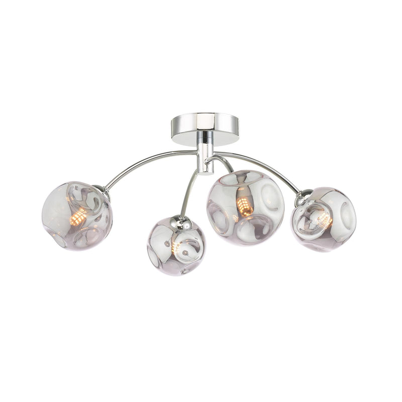 Dar Lighting Izzy 4 Light Semi Flush Polished Chrome With Closed Organic Smoked Glass • IZZ0450-28