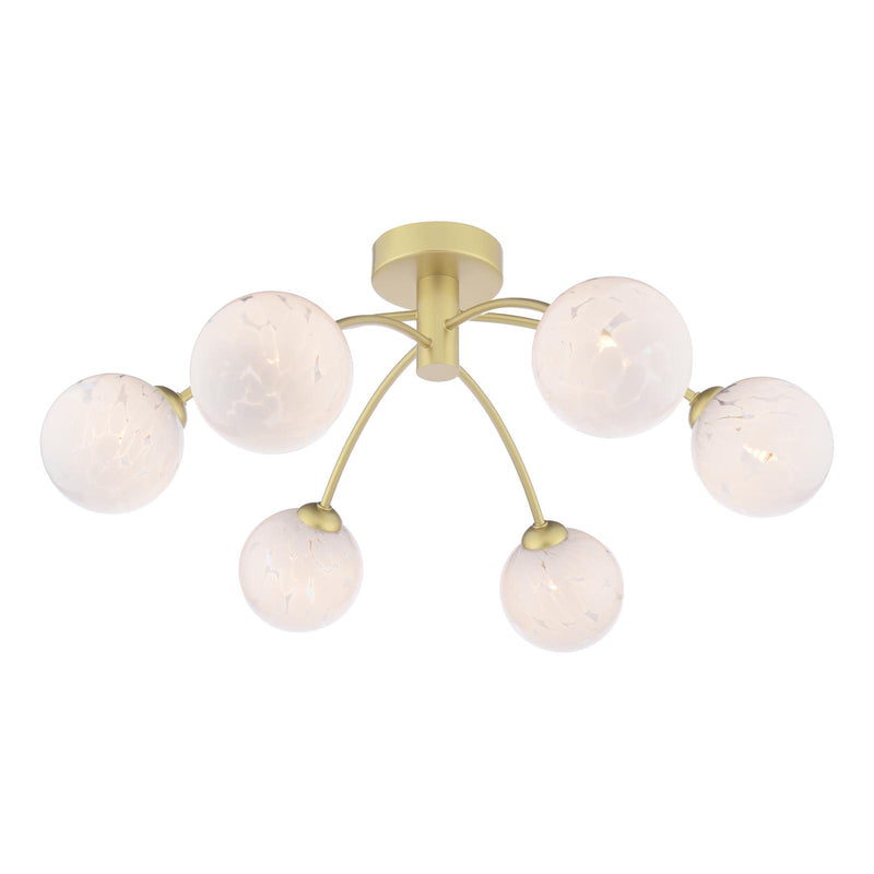 Dar Lighting Izzy 6 Light Semi-Flush Matt Gold With White Confetti Glass • IZZ0635-17