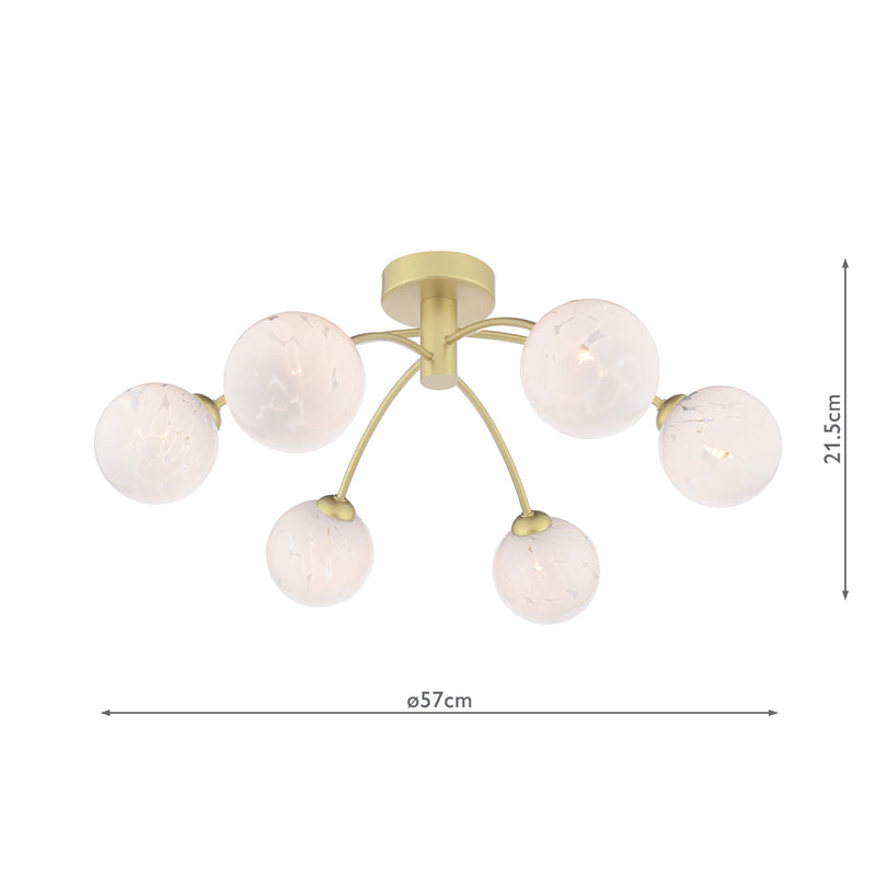 Dar Lighting Izzy 6 Light Semi-Flush Matt Gold With White Confetti Glass • IZZ0635-17