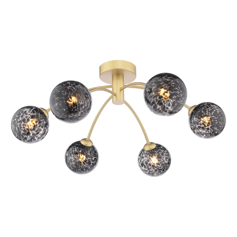 Dar Lighting Izzy 6 Light Semi-Flush Matt Gold With Black Confetti Glass • IZZ0635-21