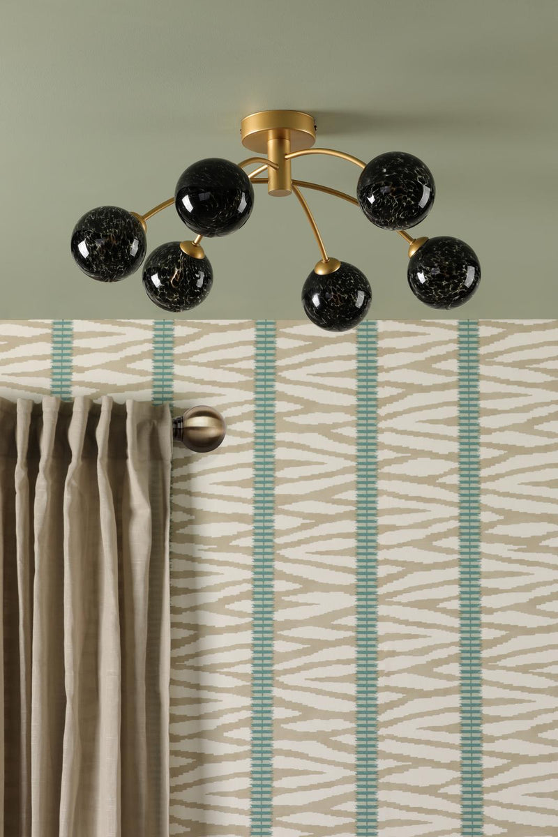 Dar Lighting Izzy 6 Light Semi-Flush Matt Gold With Black Confetti Glass • IZZ0635-21
