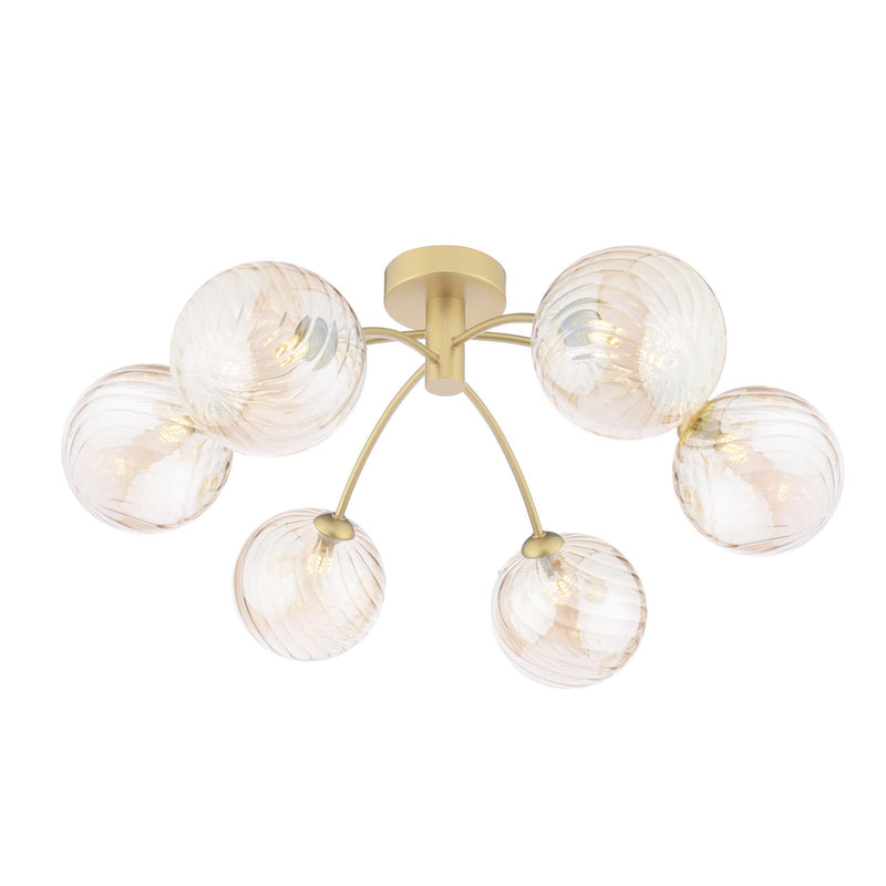 Dar Lighting Izzy 6 Light Semi-Flush Matt Gold With Twisted Amber Glass • IZZ0635-26
