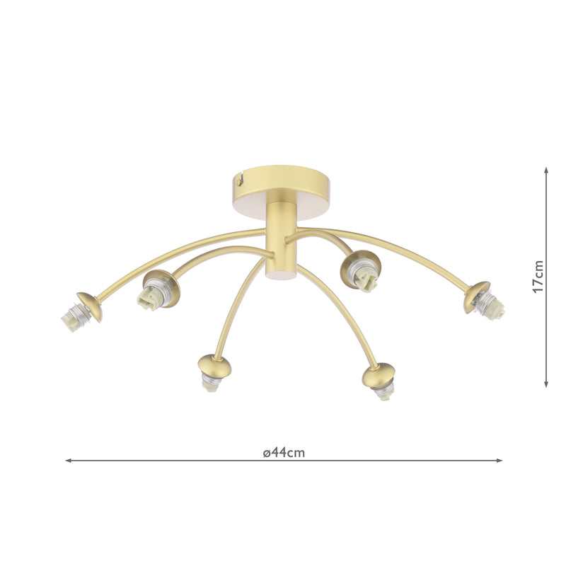 Dar Lighting Izzy 6 Light Semi-Flush Matt Gold  Fitting Only • IZZ0635-F