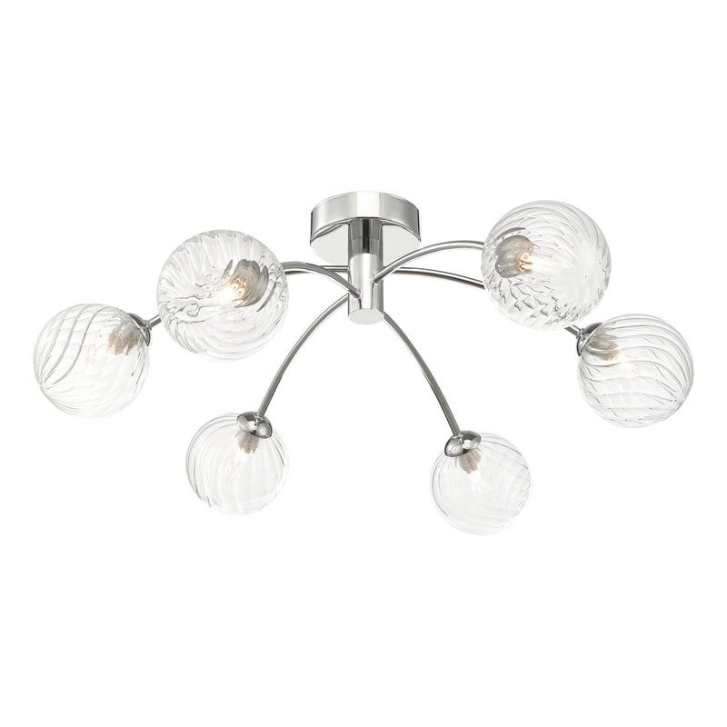 Dar Lighting Izzy 6lt Semi Flush Polished Chrome With Twisted Glass • IZZ0650-03