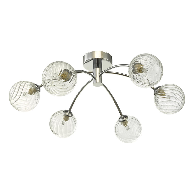 Dar Lighting Izzy 6lt Semi Flush Polished Chrome With Twisted Glass • IZZ0650-03