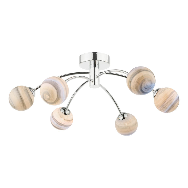 Dar Lighting Izzy 6lt Semi Flush Polished Chrome With Planet Style Glass • IZZ0650-07