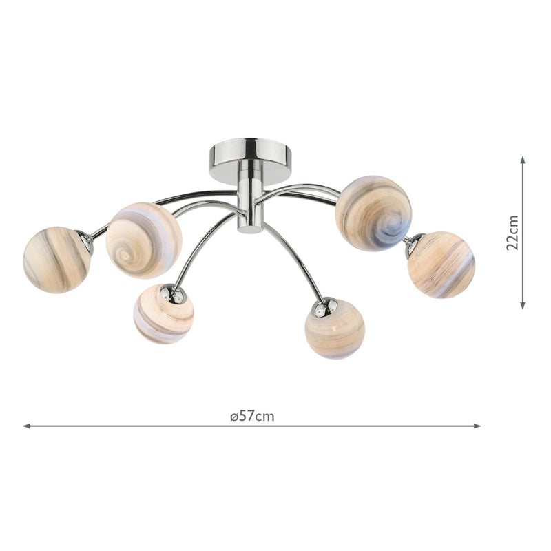 Dar Lighting Izzy 6lt Semi Flush Polished Chrome With Planet Style Glass • IZZ0650-07