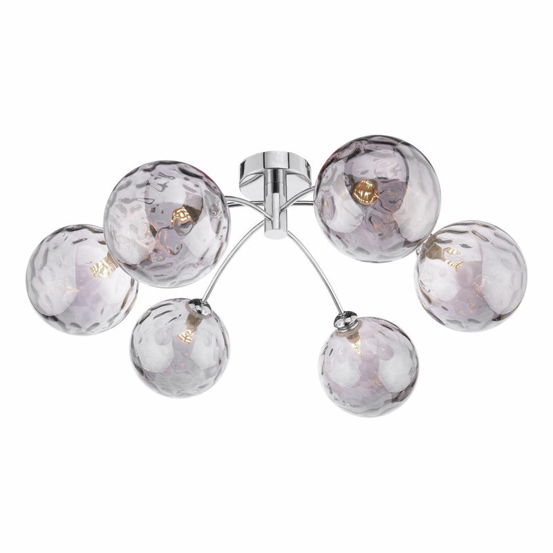 Dar Lighting Izzy 6lt Semi Flush Polished Chrome With Smoked Dimpled Glass • IZZ0650-10