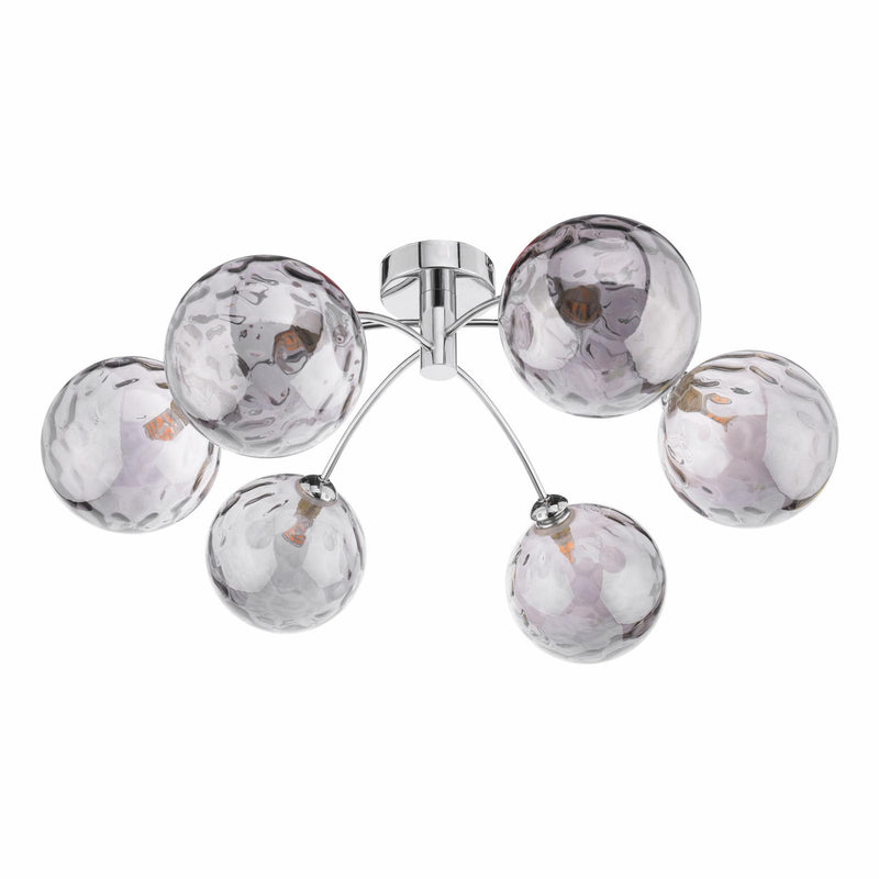 Dar Lighting Izzy 6lt Semi Flush Polished Chrome With Smoked Dimpled Glass • IZZ0650-10
