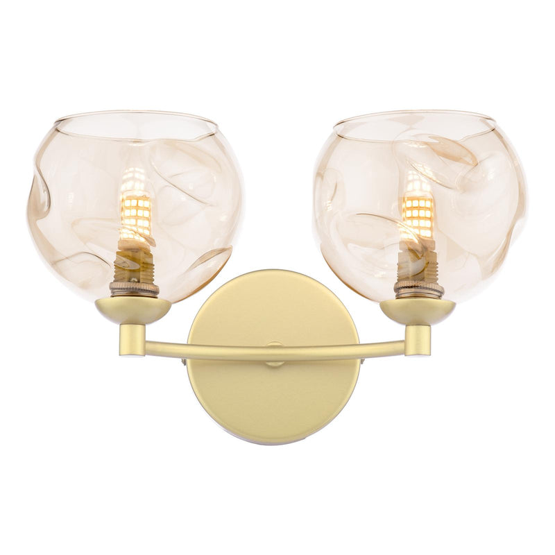 Dar Lighting Izzy 2 Light Wall Light Matt Gold With Organic Amber Glass • IZZ0935-16