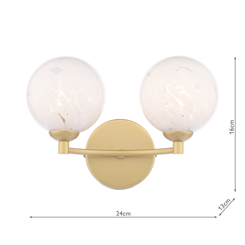 Dar Lighting Izzy 2 Light Wall Light Matt Gold With White Confetti Glass • IZZ0935-17