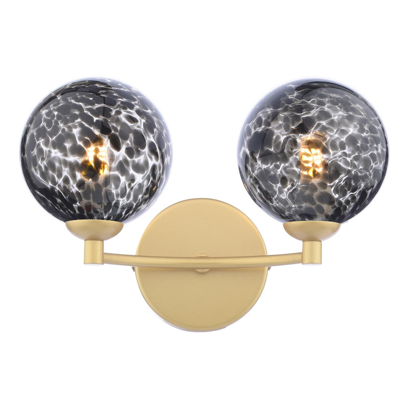 Dar Lighting Izzy 2 Light Wall Light Matt Gold With Black Confetti Glass • IZZ0935-21
