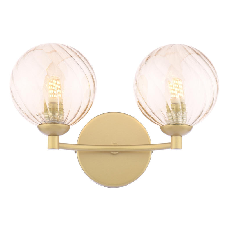 Dar Lighting Izzy 2 Light Wall Light Matt Gold With Twisted Amber Glass • IZZ0935-25