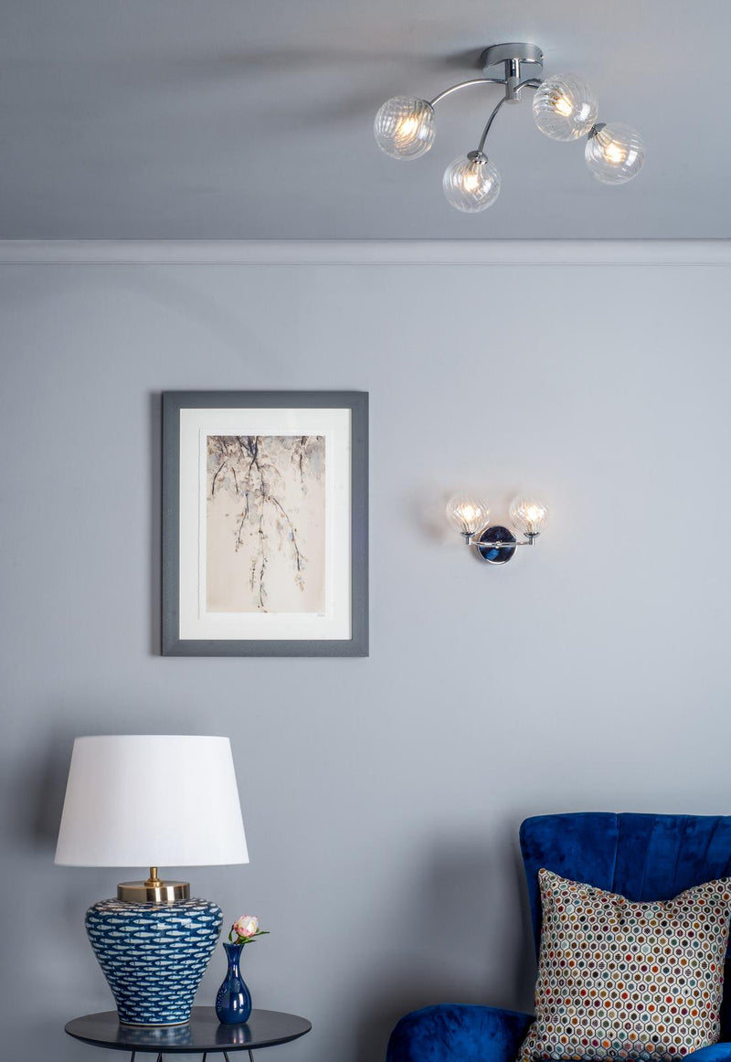 Dar Lighting Izzy 2 Light Wall Light Polished Chrome With Twisted Glass • IZZ0950-03
