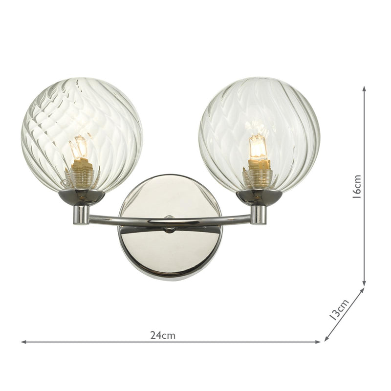 Dar Lighting Izzy 2 Light Wall Light Polished Chrome With Twisted Glass • IZZ0950-03