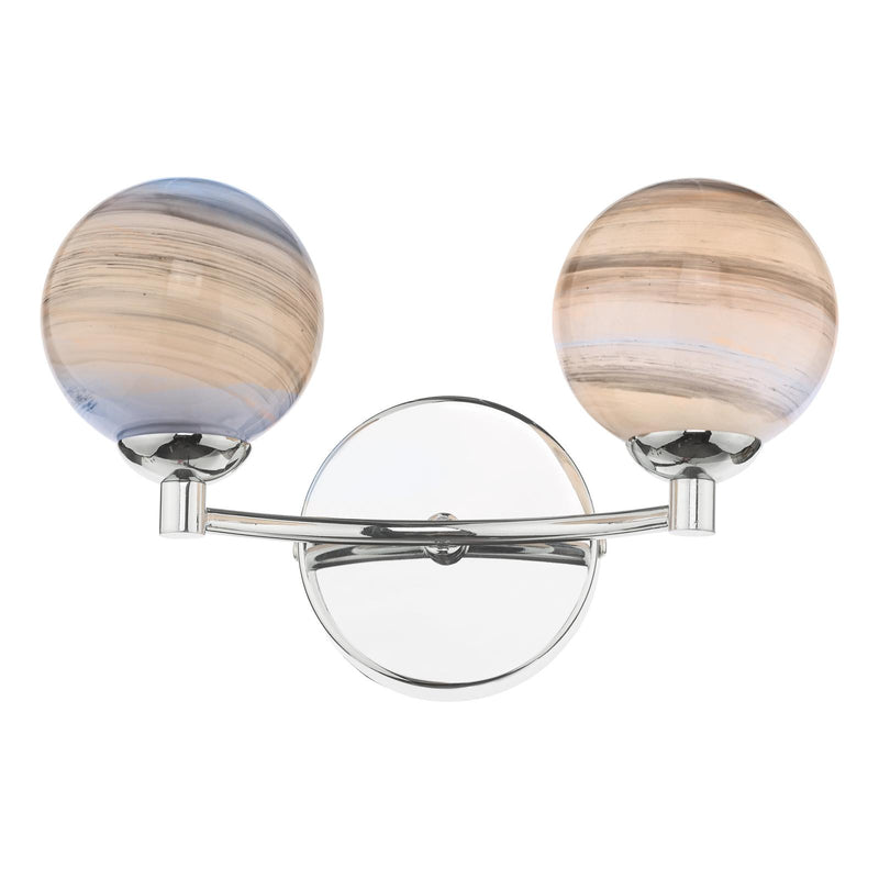 Dar Lighting Izzy 2 Light Wall Light Polished Chrome With Planet Style Glass • IZZ0950-07