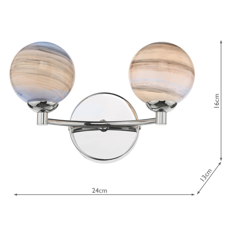 Dar Lighting Izzy 2 Light Wall Light Polished Chrome With Planet Style Glass • IZZ0950-07
