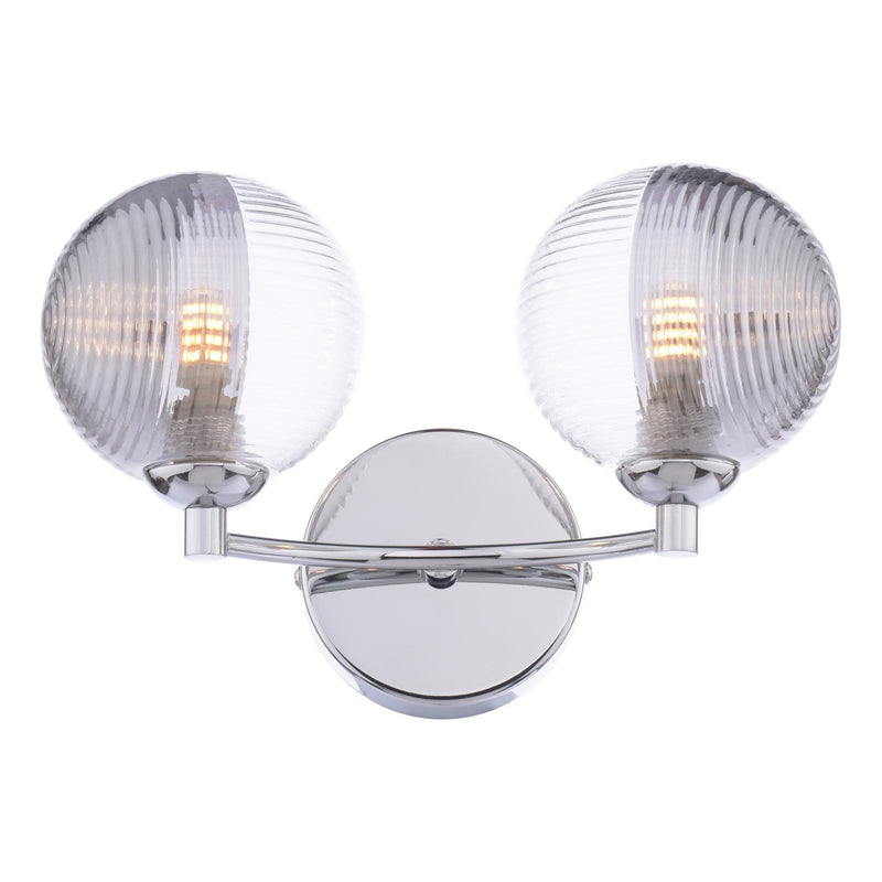 Dar Lighting Izzy 2 Light Wall Light Polished Chrome With Smoked/Clear Ribbed Glass • IZZ0950-18