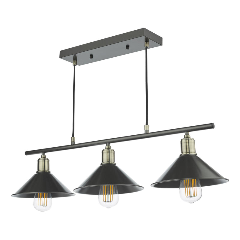 Dar Lighting Jalen 3 Light Bar Pendant Graphite Antique Brass • JAL0361