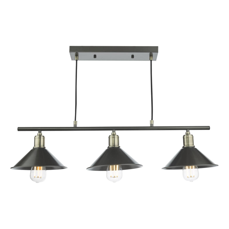 Dar Lighting Jalen 3 Light Bar Pendant Graphite Antique Brass • JAL0361