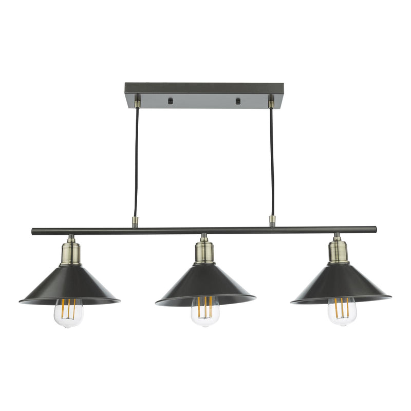 Dar Lighting Jalen 3 Light Bar Pendant Graphite Antique Brass • JAL0361