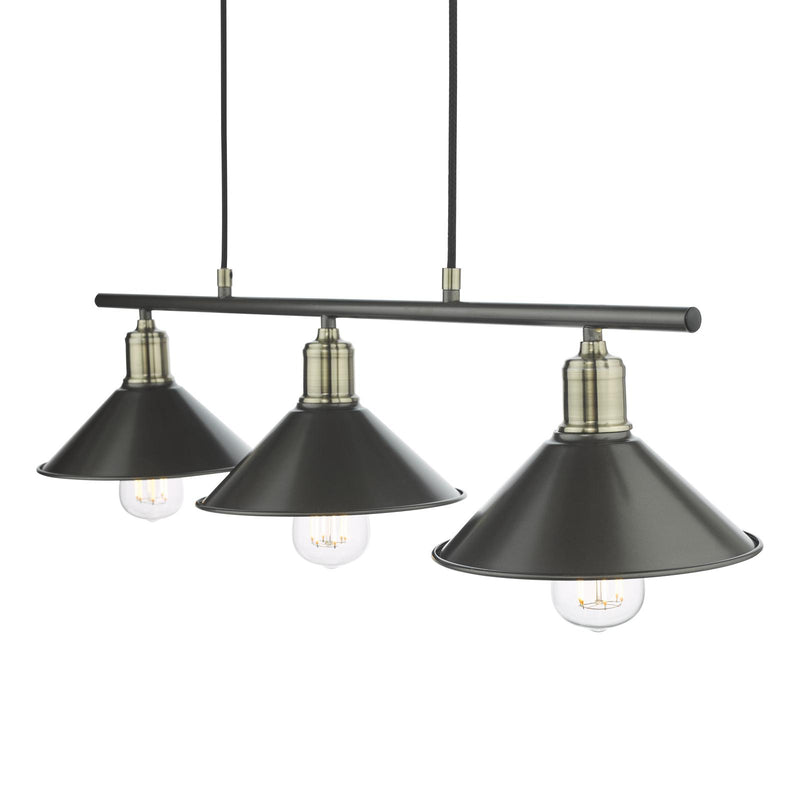 Dar Lighting Jalen 3 Light Bar Pendant Graphite Antique Brass • JAL0361