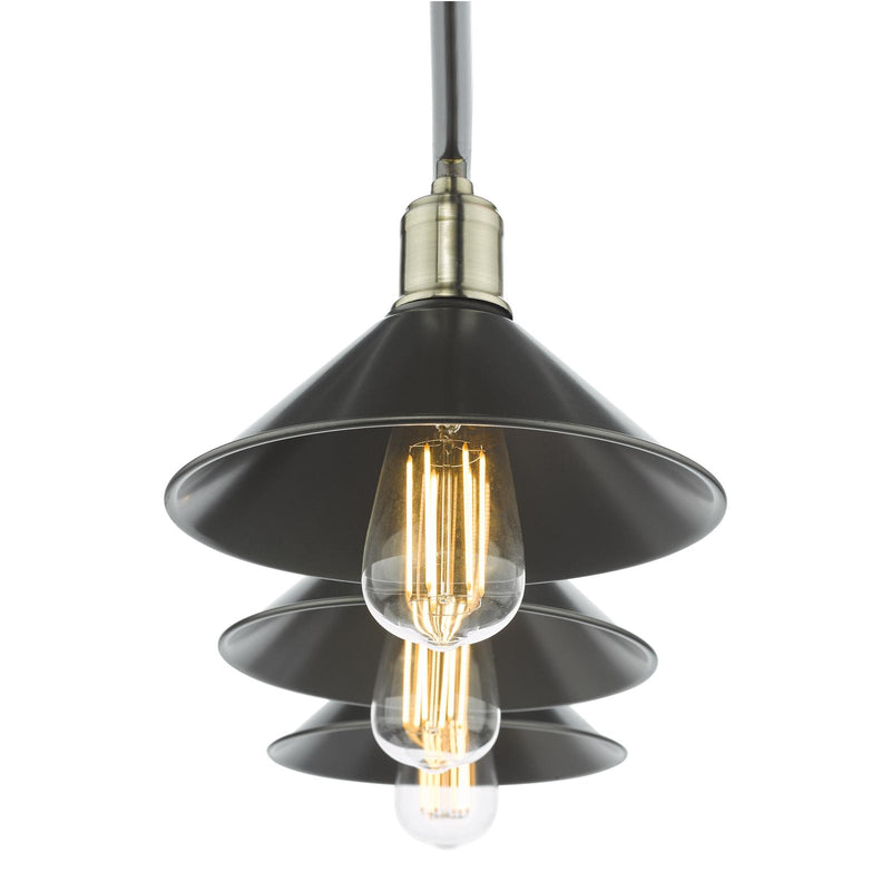 Dar Lighting Jalen 3 Light Bar Pendant Graphite Antique Brass • JAL0361