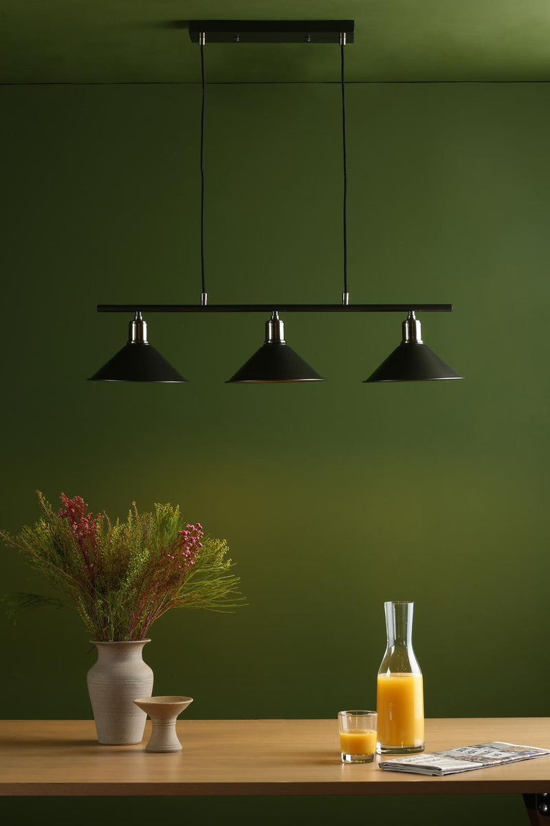 Dar Lighting Jalen 3 Light Bar Pendant Graphite Antique Brass • JAL0361