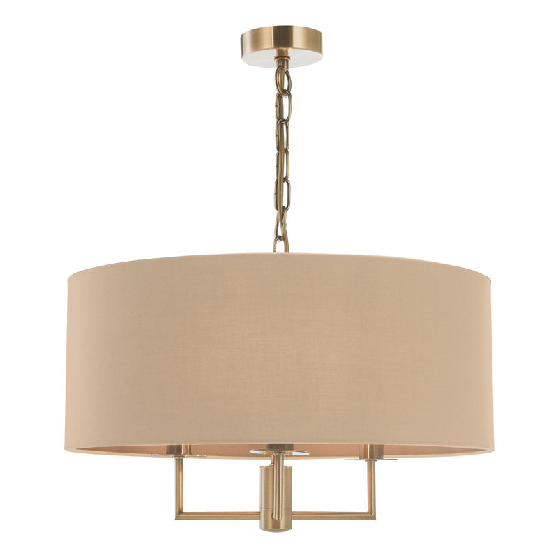 Dar Lighting Jamelia 3 Light Shadelier Antique Brass Taupe Shade • JAM0301