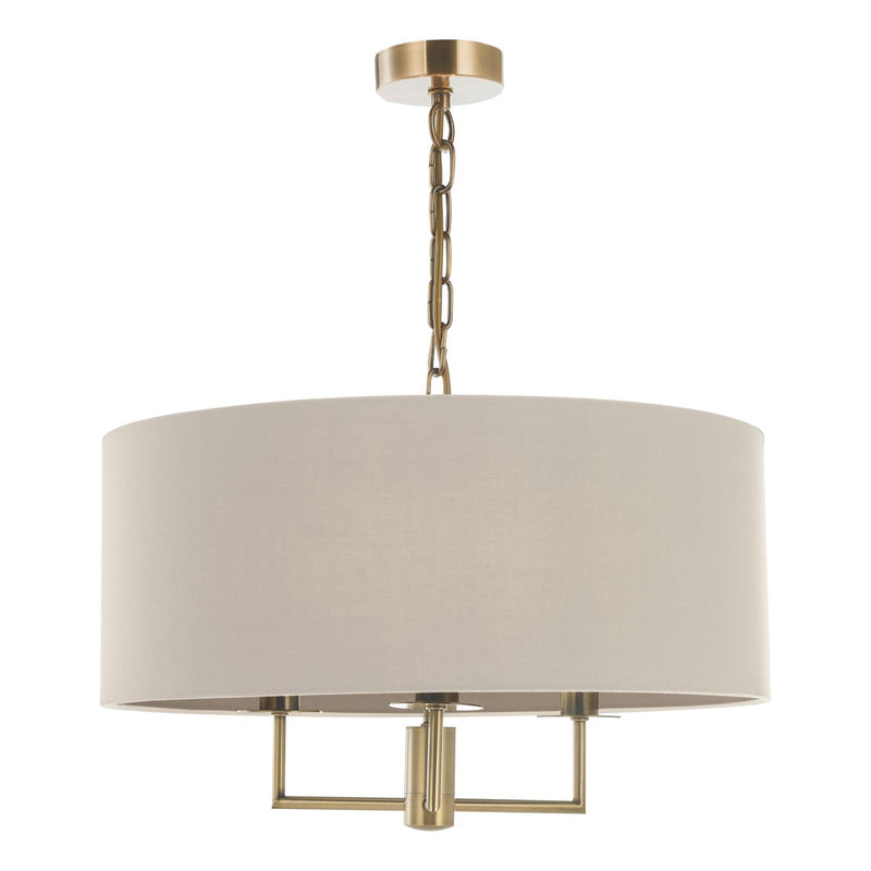 Dar Lighting Jamelia 3 Light Shadelier Antique Brass Taupe Shade • JAM0301