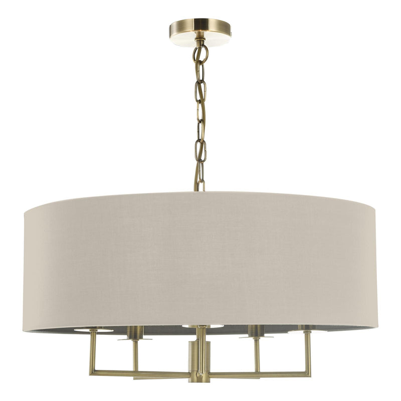 Dar Lighting Jamelia 5 Light Shadelier Antique Brass Taupe Shade • JAM0501
