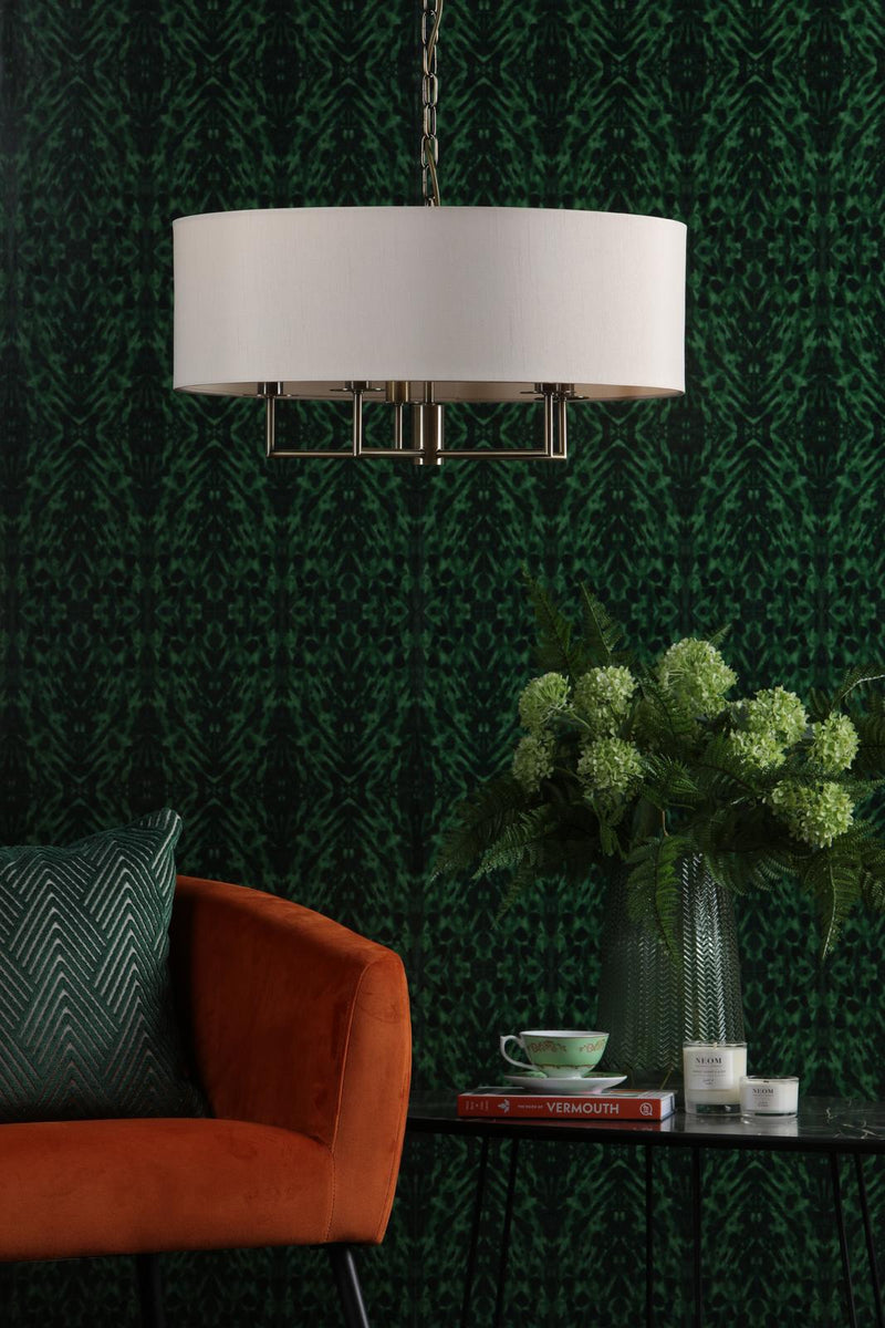 Dar Lighting Jamelia 5 Light Shadelier Antique Brass Taupe Shade • JAM0501