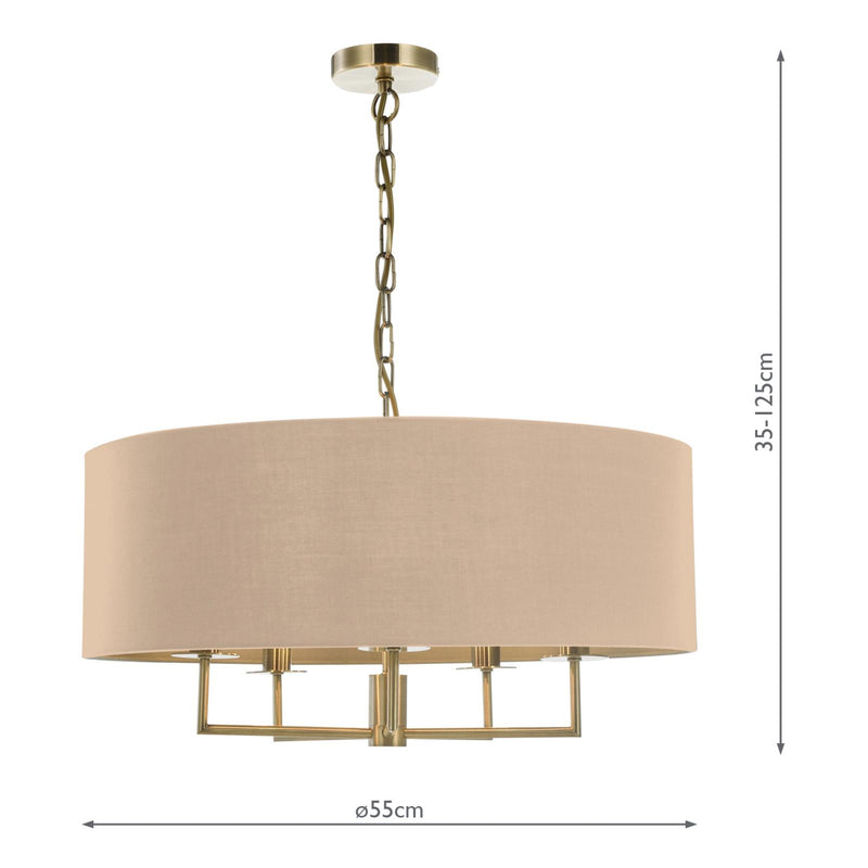 Dar Lighting Jamelia 5 Light Shadelier Antique Brass Taupe Shade • JAM0501