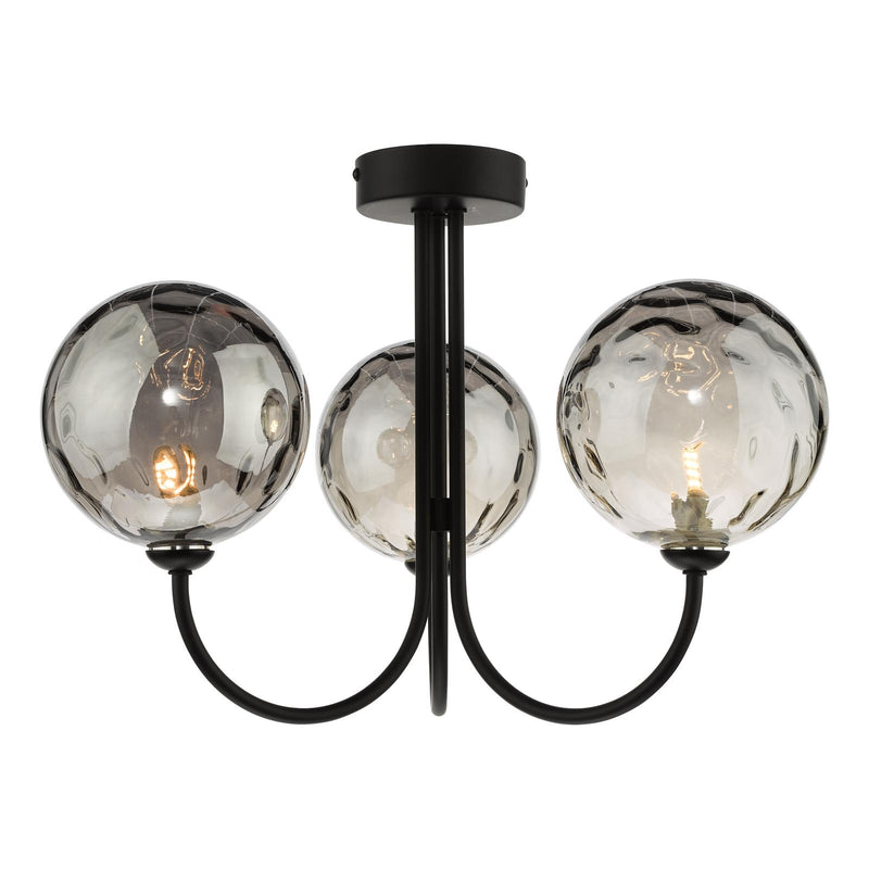 Dar Lighting Jared 3 Light Semi Flush Matt Black With Smoked Dimpled Glass • JAR0322-10