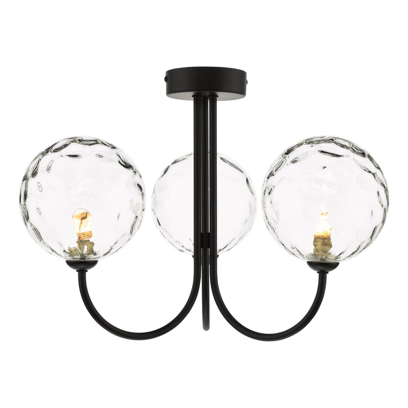 Dar Lighting Jared 3 Light Semi Flush Matt Black With Clear Dimpled Glass • JAR0322-12