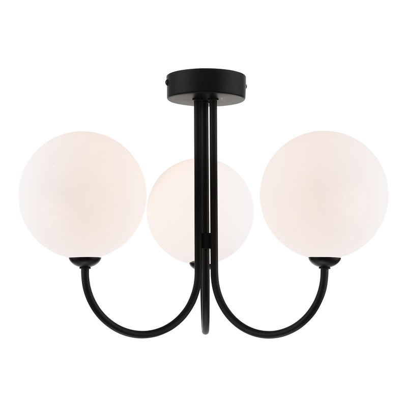 Dar Lighting Jared 3 Light Semi Flush Matt Black With Opal Glass • JAR0322-23